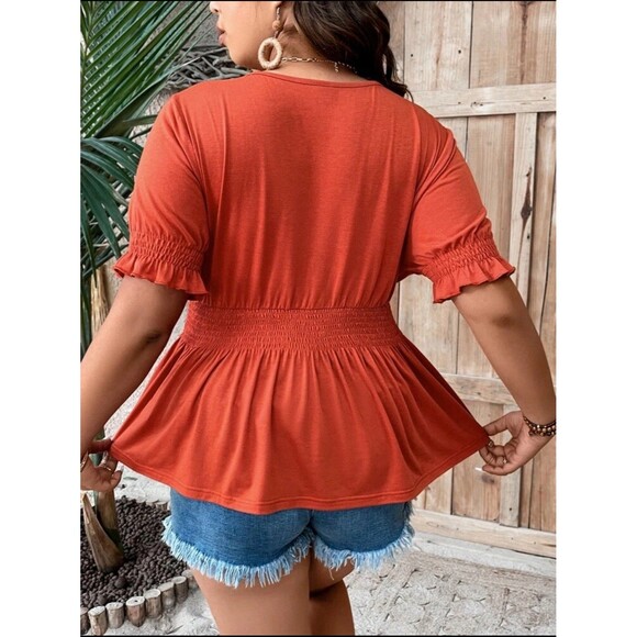 Peplum Wrap Smocked Waist Knit Top Ruffle Sleeve Sz 2X Milkmaid Cottagecore - Picture 11 of 12